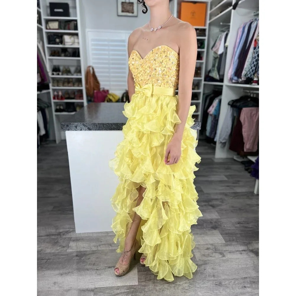 Sherri Hill Yellow Ruffle Organza Strapless Formal Gown $358 - Picture 8 of 11